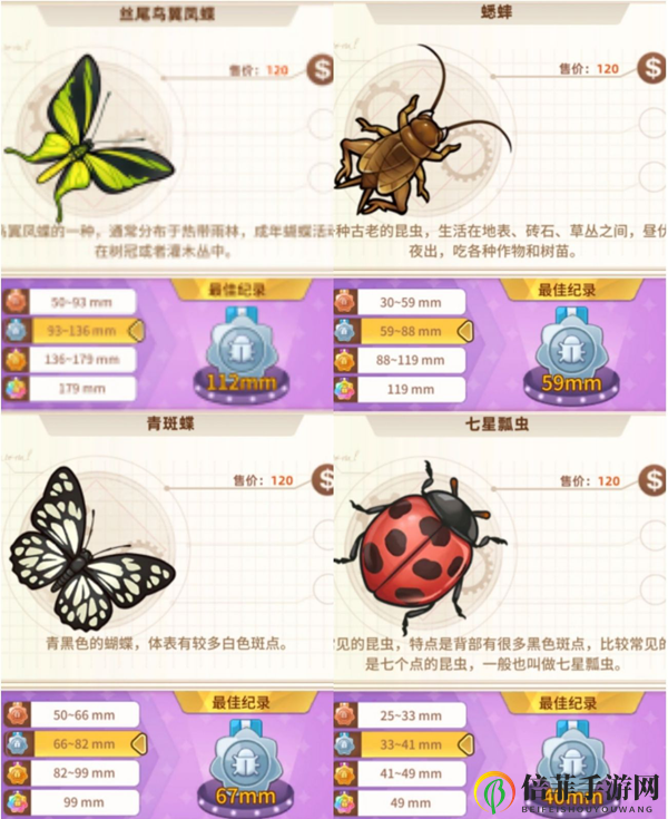 悠长假期手游昆虫图鉴大全 1星-5星昆虫图鉴汇总