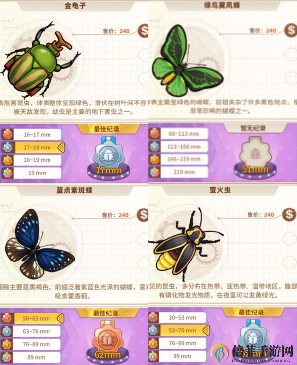 悠长假期手游昆虫图鉴大全 1星-5星昆虫图鉴汇总